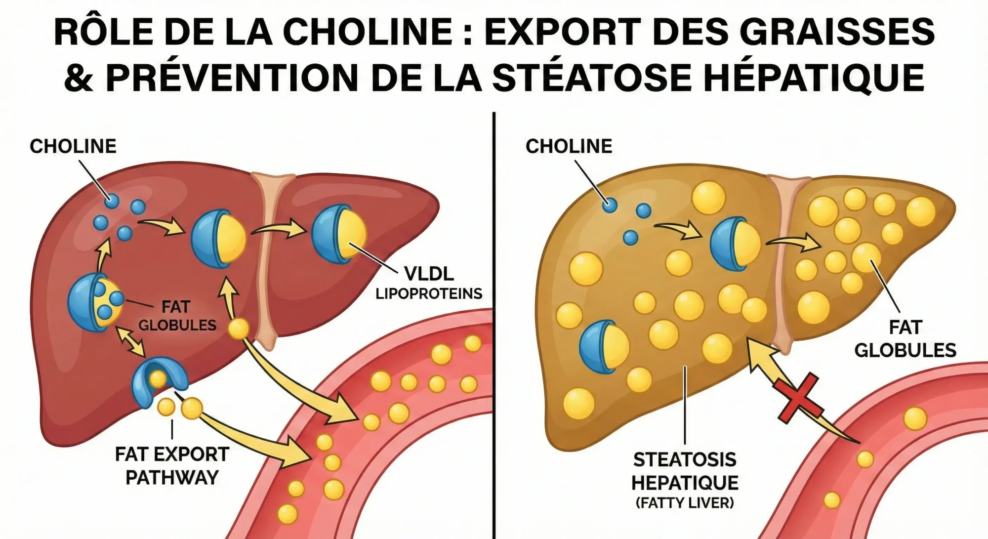 rôle de la choline dans le foie export des graisses, prevention stéatose hEpatique
